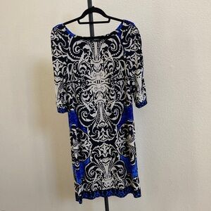 White House Black Market Blue and Black Baroque Dress